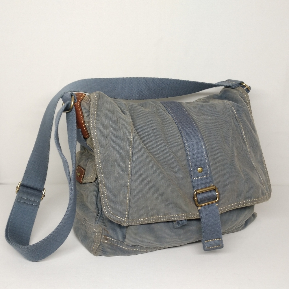 Fossil Blue Corduroy Messenger Crossbody Purse
